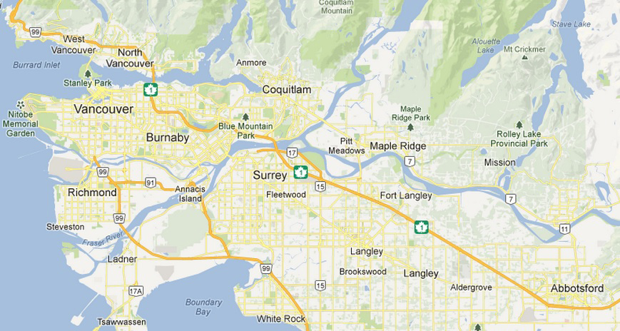 Locations Map of GVRD and Fraser Valley